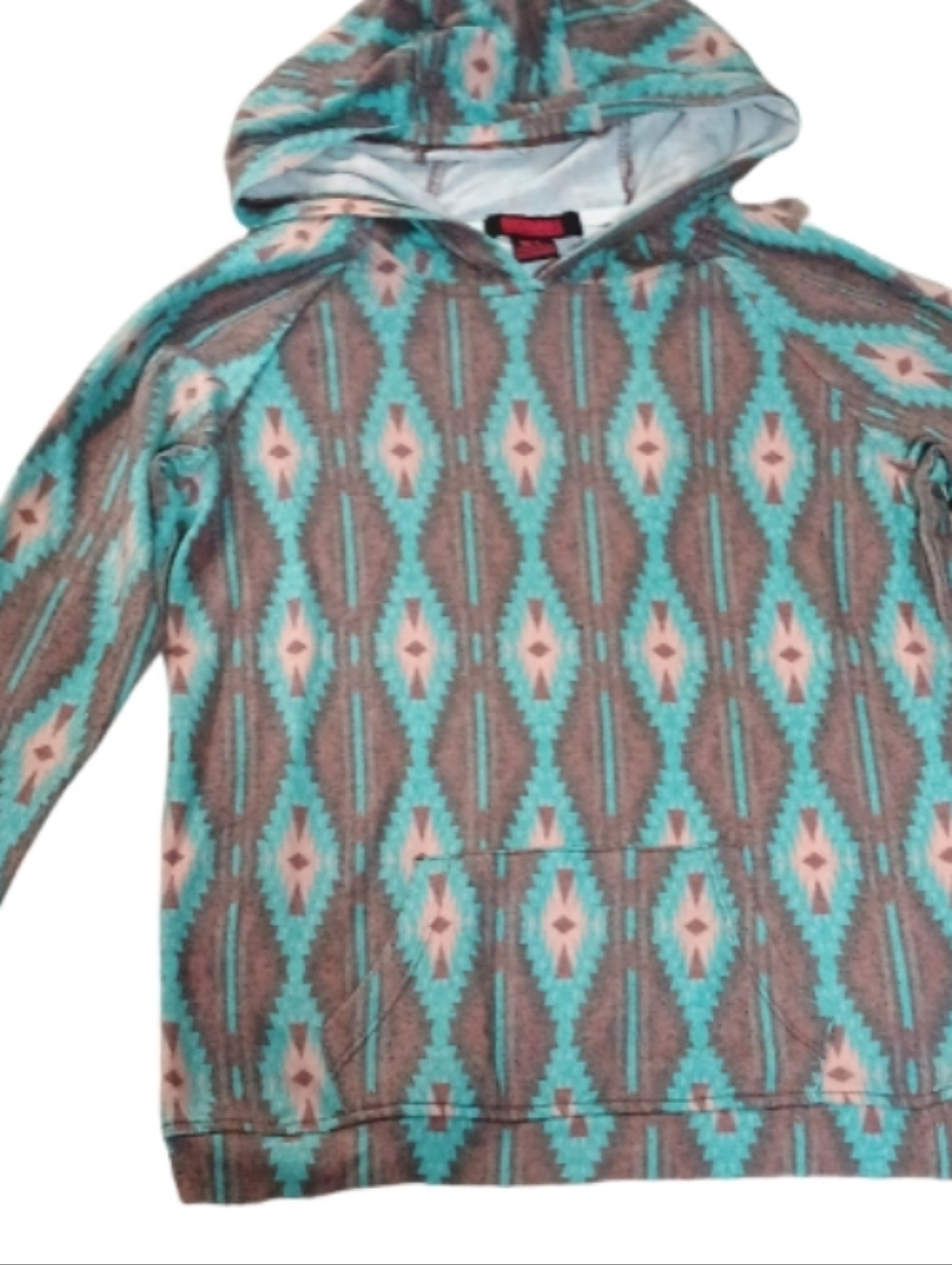 Rock & Roll Denim Kids Aztec Pattern Hoodie Jacket - Teal & Gray - Picture 3 of 3